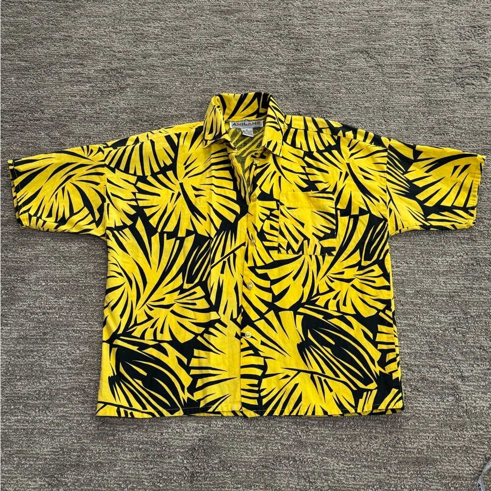ALLOVER PALM PRINT 100% COTTON SHORT SLEEVE BUTTON DOWN SHIRT